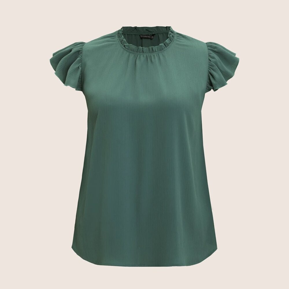 NWT BloomChic Mint Plain Mock Neck Cap Sleeve Ruffle Trim Blouse Size 26/4X - Picture 7 of 10